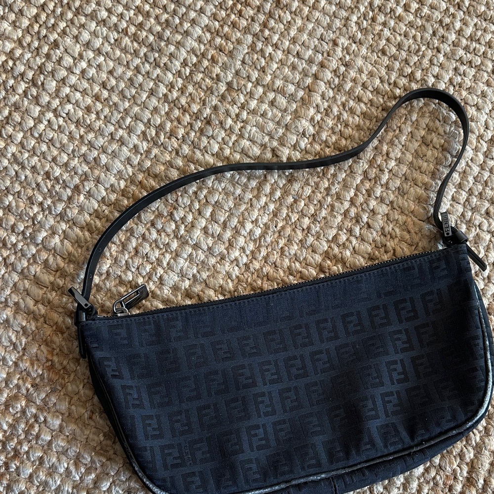 Vintage Authentic Fendi Black Monogram Shoulder Bag